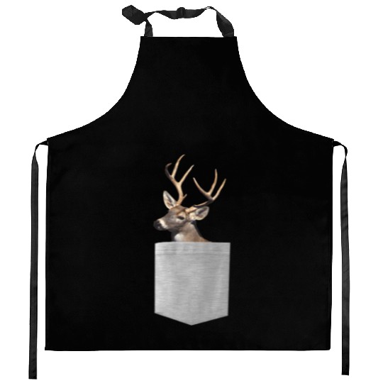 Deer In Your Pocket Kitchen Aprons - Funny Peeking Deer