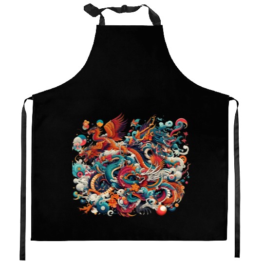Dragonic Harmony Kitchen Aprons