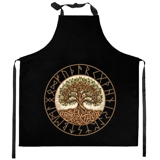 Viking runes tree of Life round frame celtic Kitchen Aprons