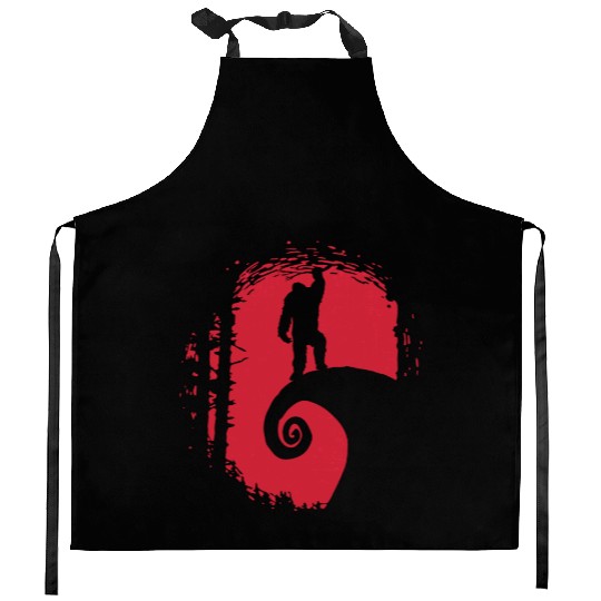 In The Red Forest With Bigfoot Kitchen Aprons
