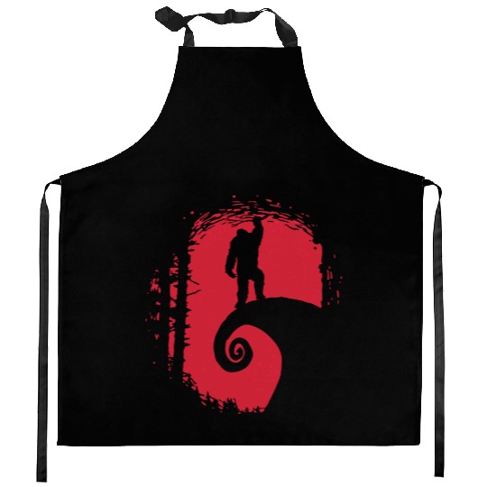 In The Red Forest With Bigfoot Kitchen Aprons