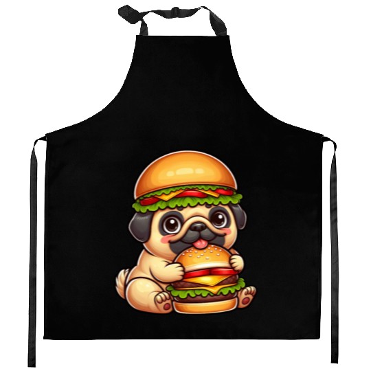 Halloween dog pug hamburger hat quirky fast food Kitchen Aprons
