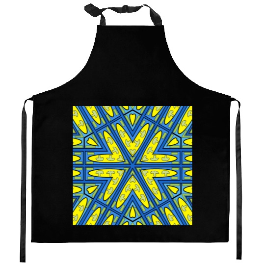 mushroom yellow blue green mandala Kitchen Aprons