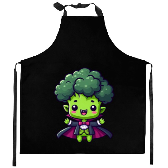 Cute Halloween Broccoli Vampire Cartoon Green Kitchen Aprons