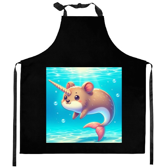 The narwhal-qoukka Kitchen Aprons