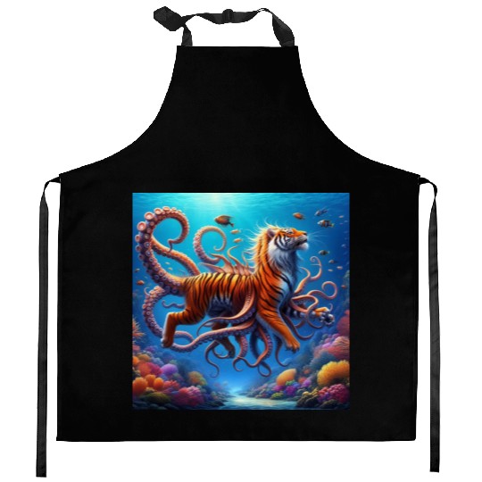 The octopus-tiger Kitchen Aprons