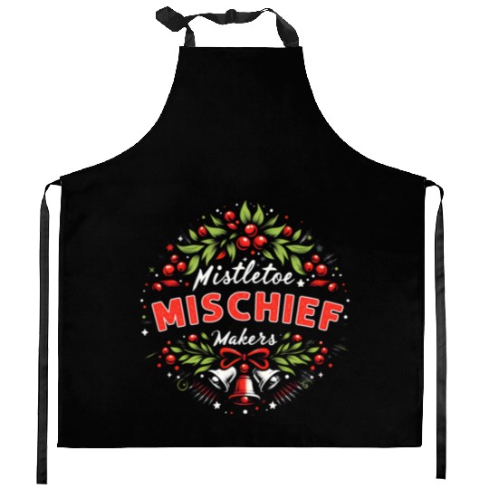 Mistletoe Mischief Makers Funny Matching Christmas Kitchen Aprons