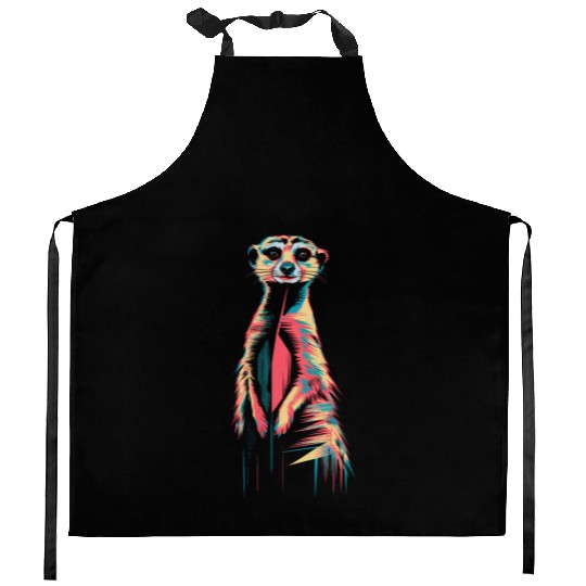 Vibrant Meerkat Illustration Neon Colors Kitchen Aprons