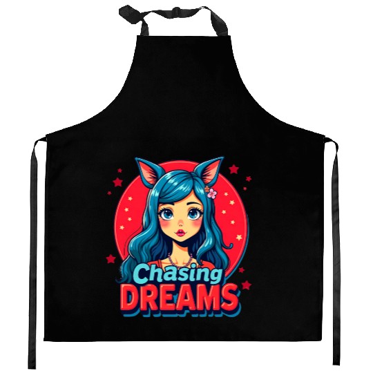 Anime Girl with Cat Ears Kitchen Aprons
