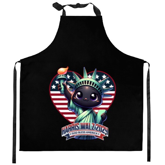 Cute Cat as Statue of Liberty with Harris Walz Kitchen Aprons