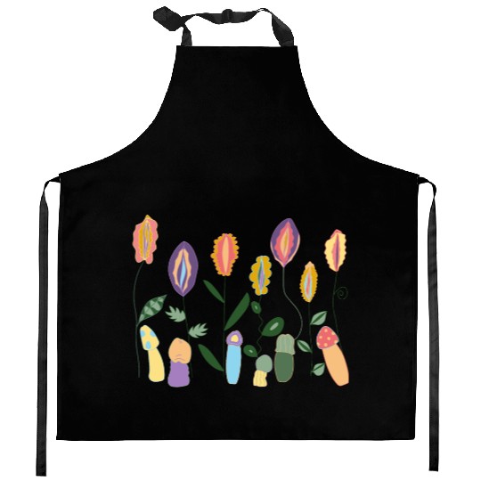 Flower Meadow with Mushrooms. Body Positivity. Kitchen Aprons