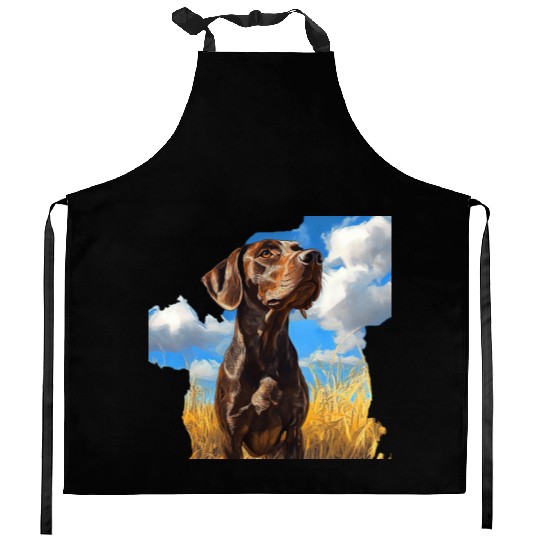 German Shorthaired Pointer Watercolor Picture Kitchen Aprons