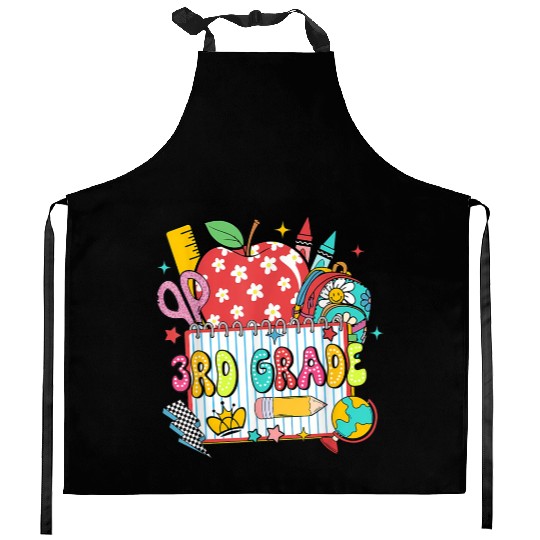 Retro Dalmatian Third Grade Back to School Apple P Kitchen Aprons
