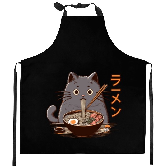 Japanese Cat Eating Ramen Kitchen Aprons
