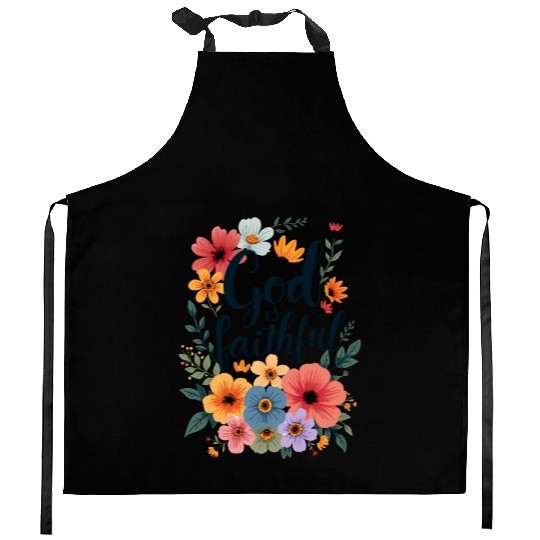 God Is Faithful Christian Quote Flower Floral Kitchen Aprons