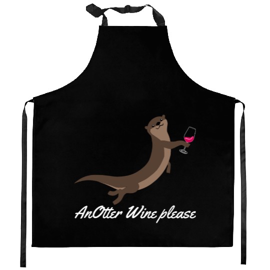 Otter with Wine Otters Kitchen Aprons
