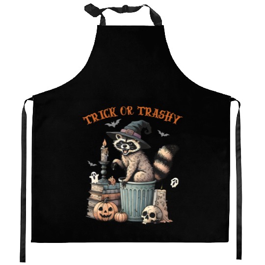 Trick Or Trashy Funny Raccon Halloween Kitchen Aprons