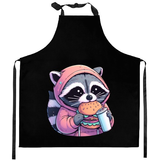 Trash Panda - Raccoon eating fast food Kitchen Aprons