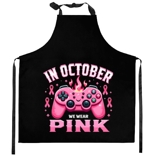 In October We Wear Pink Breast Cancer Awareness Kitchen Aprons