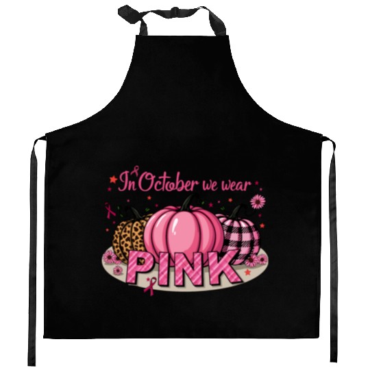 Pumpkins In October We Wear Pink Breast Cancer Kitchen Aprons