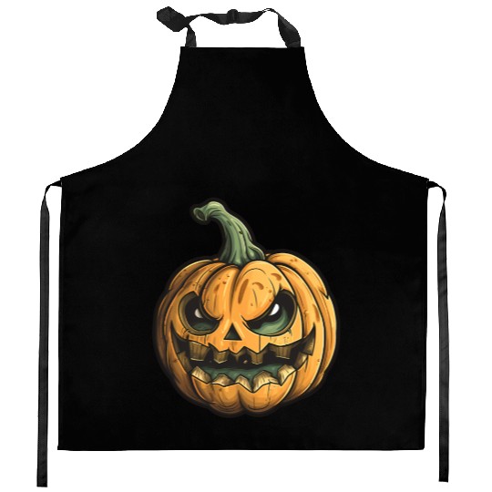 Grinning Green Stem Jack-O-Lantern Kitchen Aprons
