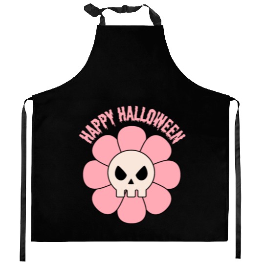 happy halloween flower skull pink and cute Kitchen Aprons