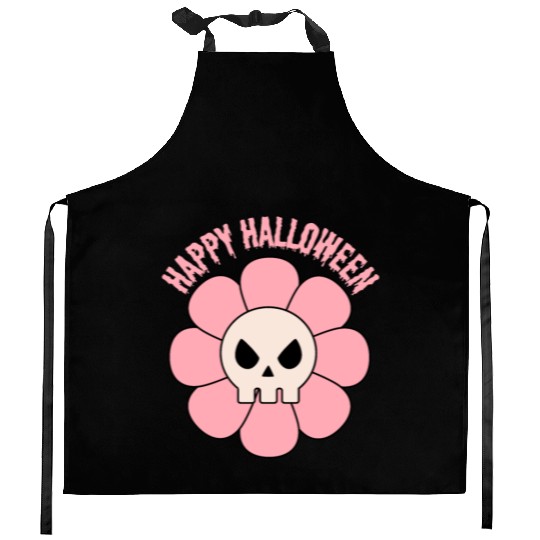 happy halloween flower skull pink and cute Kitchen Aprons