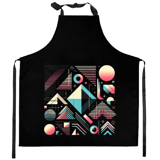 Retro Geometric Shapes 80s 90s Style 2 Kitchen Aprons