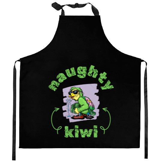 Funny naughty green kiwi bird Kitchen Aprons