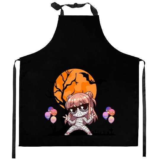 Chibi Mummy Illustration for Halloween Kitchen Aprons