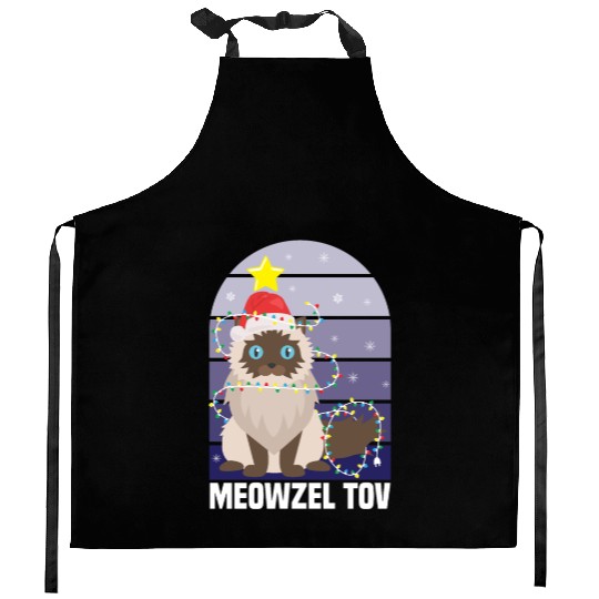 Meowzel Tov Hanukkah Black Cat Christmas Lights Kitchen Aprons