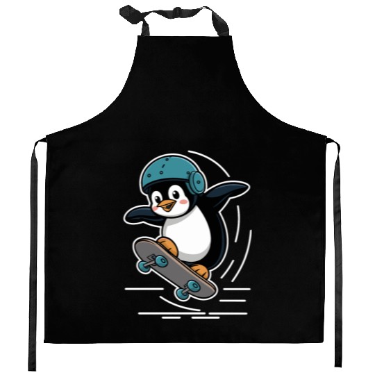 Skating Penguin With Helmet Kitchen Aprons