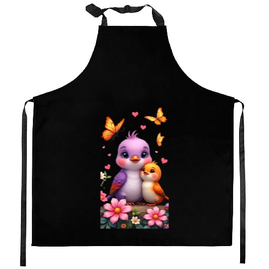 Mother's Day Embrace Birds Hugging with Love Kitchen Aprons
