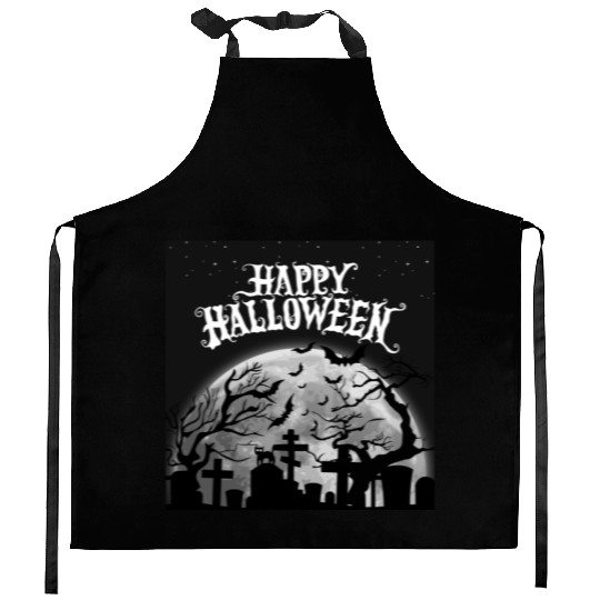 halloween cat on a graveyard Kitchen Aprons