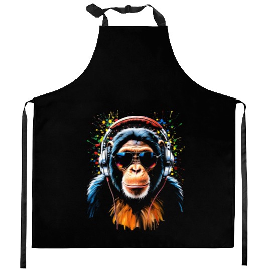 DJ Monkey Animals and Music Lover Funny Design Kitchen Aprons