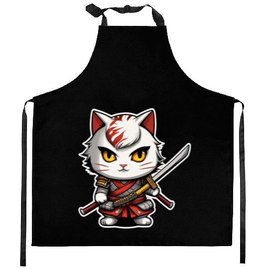 ninja cat with a katana 2 Kitchen Aprons