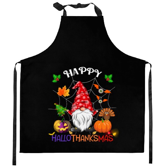 Happy HalloThanksMas Gnome Kitchen Aprons