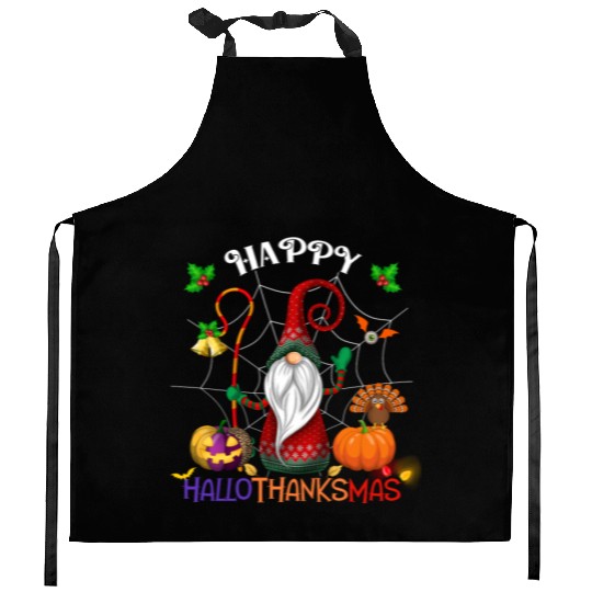 Happy HalloThanksMas Gnome Kitchen Aprons