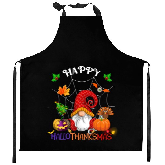Happy HalloThanksMas Gnome Kitchen Aprons