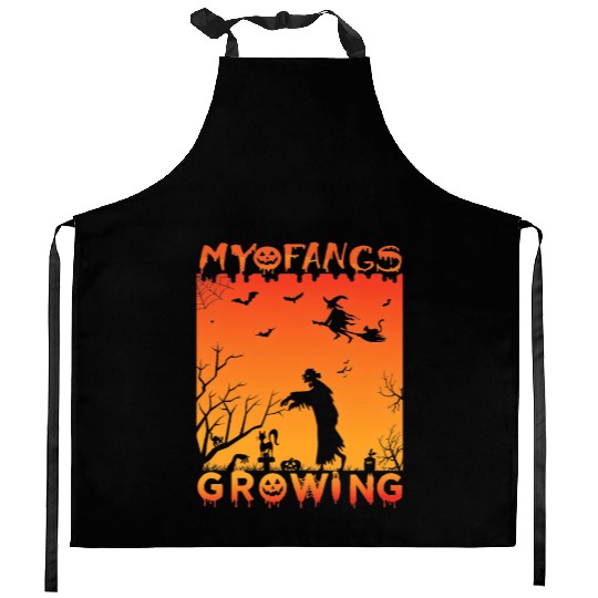 my fangs growing funny Halloween Kitchen Aprons