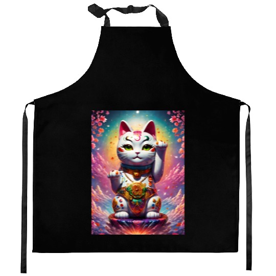 Maneki neko lucky cat Kitchen Aprons