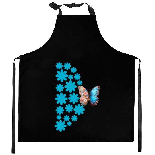 Butterfly and blue flowers Kitchen Aprons