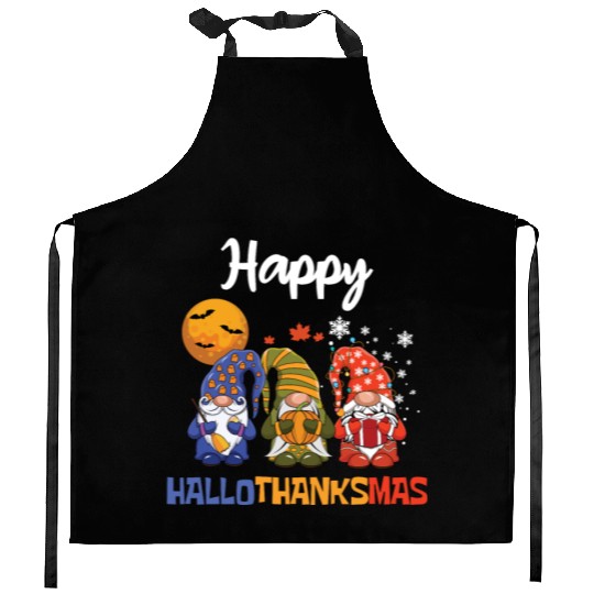 Happy Hallothanksmas Halloween Thanksgiving Gnome Kitchen Aprons