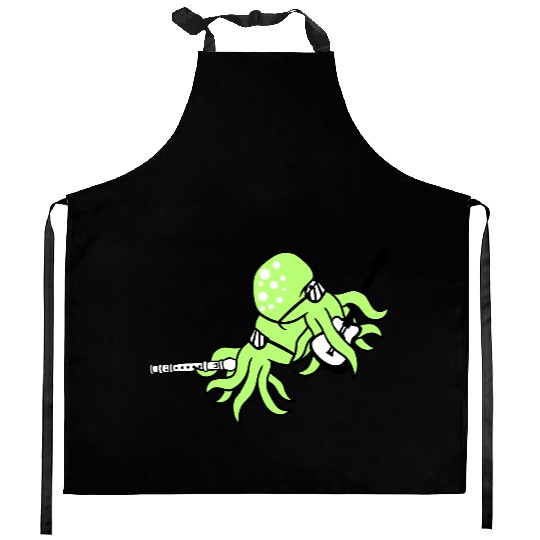 Two Octopus Kraken Squid Guitar Flute 2 Band Team Kitchen Aprons