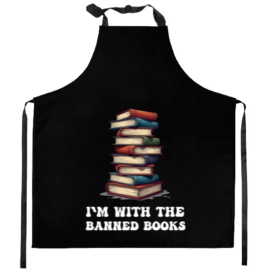 I Read Banned Books Funny Cat Reading Book Kitchen Aprons