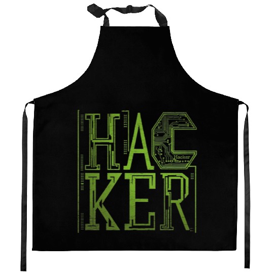 Futuristic Digital Hacker Typography Kitchen Aprons