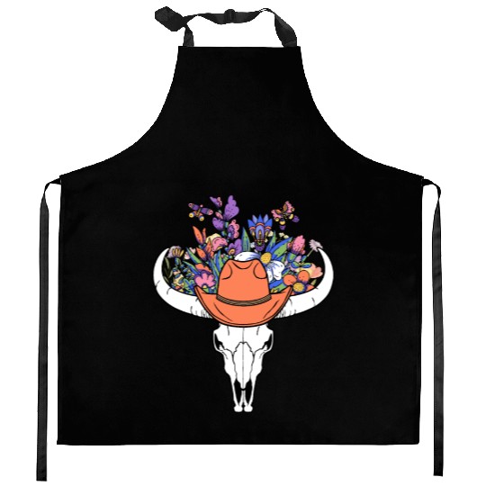 wildflower with Cow Skull blooming Kitchen Aprons