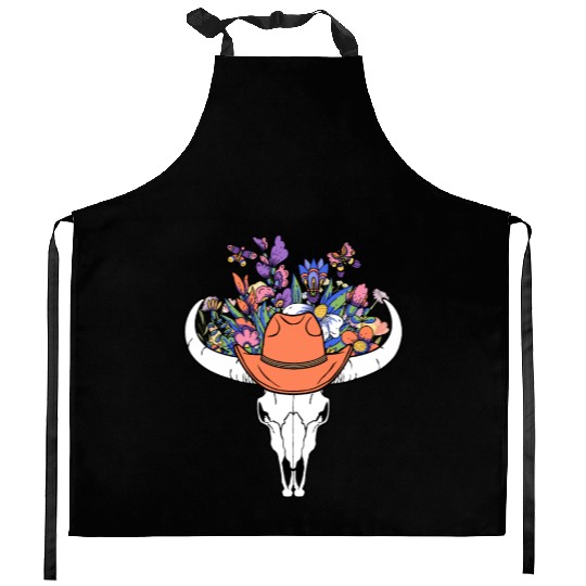 wildflower with Cow Skull blooming Kitchen Aprons