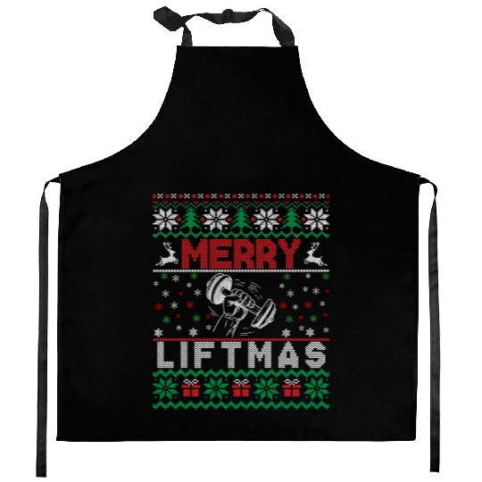 Merry Liftmas Ugly Christmas Sweater Gym Workout Kitchen Aprons
