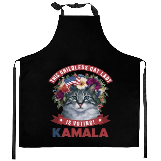 Childless Cat Lady is voting kamala Kitchen Aprons